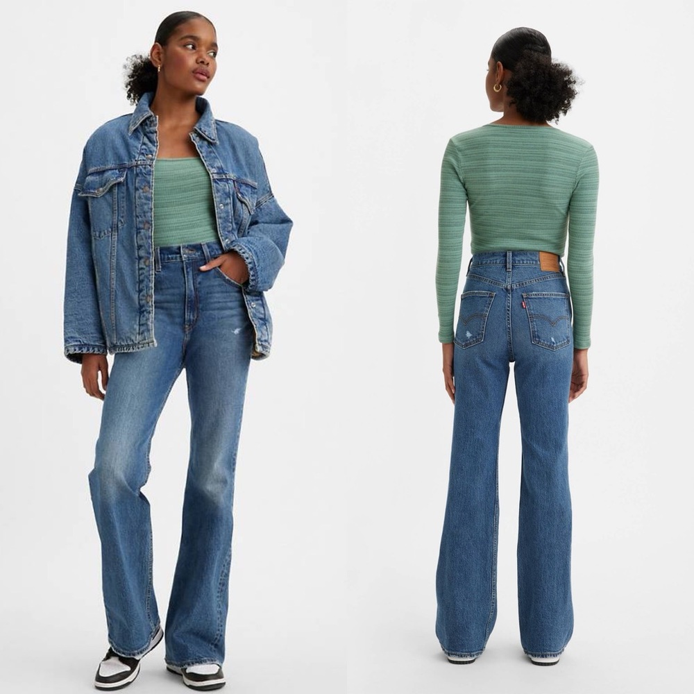 Levis 70s High Flare Jeans Medium Wash Distressed Size 27